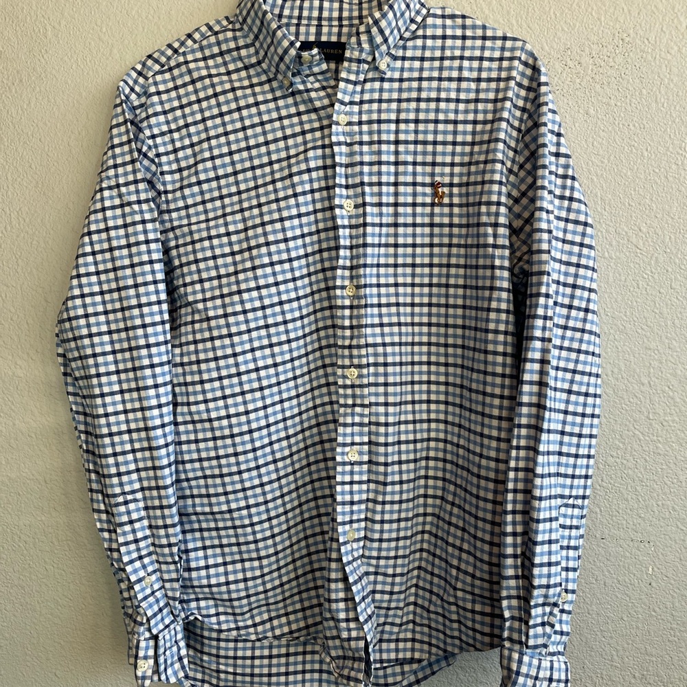 Ralph Lauren Blue and White Plaid Shirt